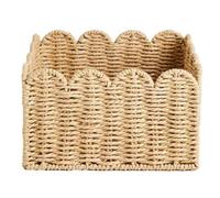 wudoo Scalloped Edge Basket, Wicker Storage Baskets,Handwoven Organizing Baskets for Shelves, Paper Rope Design