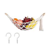 WUDQIJI Fruit Vegetable Hammock Long 56 cm Fruit Hammock Fruit Basket Hanging Fruit Hanging Basket Kitchen Hanging Toy Organiser with 2 Screw Hooks for Kitchen Living Bathroom Bedroom
