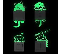 WUDQIJI Light Sticker Pack of 4 Glow in the Dark Cat Dog Switch Stickers for Wall, Vinyl PVC Material, Green Animal Print, Playful Whimsical Style