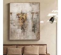 WUDUM Large Beige Brown Gold Abstract Painting,Large Wall Art for Living Room Boho Framed Artwork For Walls Minimalist Art 80x130cm(31x51in) with black frame