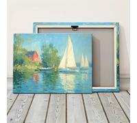 WUDUM Modern Monet's Sailboats on the Seine at Deuil la Barre Canvas Wall Art-Contemporary Print Poster for Living Room, Bedroom(80x120cm(31x47in)/Framed)