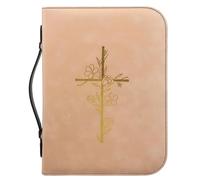 WUDUTOP Bible Cover, Bible Carrying Book Case for Men,Protective Bible Organizer Holder Bag with Handle and Zippered Pocket, Christian Gift for Girls Boy (Golden Cross, L)