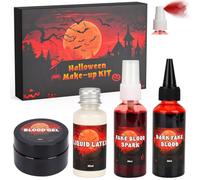 Wudyfei Halloween Fake Blood Makeup Kit, Special Effects SFX Makeup, 4PCS | Washable, 60ml Blood Spray, 60ml Dripping Blood, 20ml Clotted Blood, 30ml Liquid Latex, for Clothes, Zombie,Vampire Cosplay