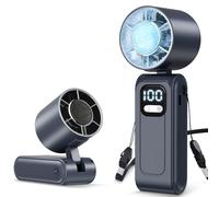 Wudyfei Portable Handheld Fan with Ice Cooler, High-Speed Turbo Hand Fan, 5000mAh Foldable Mini Personal Fan with Stepless Speed Control, LED Display, Powerful Battery Fan for Outdoor Travel Summer