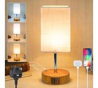 Wudyfei Touch Bedside Lamps, Small Dimmable Table Lamps with USB C+A Charging Ports, LED Minimalist Bed Side Nightstand Lamp with Fabric Shade for Bedroom, Living Room, Kids Room, Study, Dorm, Office