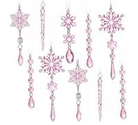 wueiooskj Dazzling Crystal Ornaments For Christmas Tree Icicle And Snowflake Ensemble Gotas De Cristal Para Arbol De Navidad And 2 Small Snowflakes Icicle Ornaments, pink