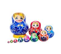 wueiooskj Traditional Russian Nesting Dolls Folk Dress Stacking Nested Set Hand Painted Wooden Dolls Home Decoration Nesting Russian Matryoshka Wishing Gifts