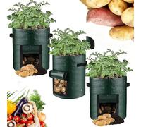 WUERKIYA 3-Pack 10 Gallon Potato Grow Bags with Harvest Window - Durable BPA-Free PE Planter Bags with Drainage & Handles for Vegetables - Breathable Raised Garden Pots for Indoor Outdoor Planting