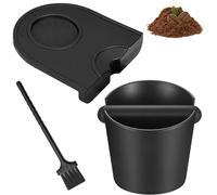 WUERKIYA Coffee Knock Box, Coffee Grounds Container, Espresso Grounds Bin Knock Box with Anti-Skid Pad and Small Brush for Coffee Grounds with Removable Knock Bar Black
