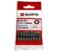 Würth 10x TX25 Bit 1/4 Inch x 26 mm TX 25 C 6.3 Drive Screws 06143125 Hexagon Socket