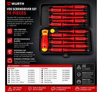 Würth VDE 1000V Insulated Screwdriver Set 14pc Interchangeable IEC 60900
