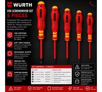Wurth Zebra 5 Piece Slotted Phillips VDE Screwdriver Set 061396325