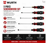 Würth Zebra Screwdriver Set 5pc 061393225 – Slotted & Phillips PH1/PH2 – Striking Cap