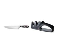 Wüsthof Classic 8 Inch Chef's Knife, Black & 2-Stage Hand-Held Sharpener, Black