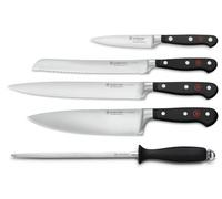Wüsthof Classic Five Piece Chef's Knife Set, Black, Silver | Retains exceptional sharpness and edge alignment with fine-grain high-carbon steel, built for busy commercial prep areas