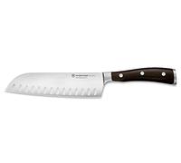 Wüsthof Ikon 7 Inch Hollow Edge Santoku Knife, Black, Silver, 18 cm