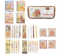 WUEURU Cute Capybara Stationery Set,Cute Stationery Set,Capybara School Supplies,Sticky Notes, Notebooks, Pencil Case, Gel Pens,Perfect Easter Birthday Gifts