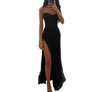 WUFANGBU Dresses For Women Evening Dress Spaghetti Strap Shiny Sequin Off Shoulder Sleeveless Low-Cut High Split Loose Floor Length Women Prom Dress S Black