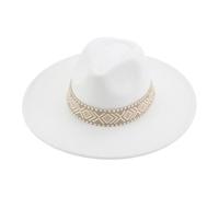 WUFANGBU Fedora Trilby Felt Hats Cowboy Top Hat Cowboy Hat Large Flat Brim Panama Woven Travel Hat M（56-58Cm） White