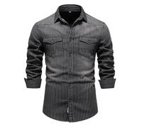 WUFANGBU Mens T Shirts Cotton Men Denim Shirts Striped Stretch Long Sleeve Jeans Shirts For Men Casual Slim Cowboy Shirts Man Eurxl80-90Kg Black