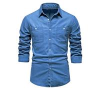 WUFANGBU Mens T Shirts Cotton Men'S Denim Shirt Solid Color Single Pocket Casual Long Sleeve Shirt Jeans Shirt For Men Eurxxl90-100Kg 6016-Middleblue