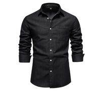WUFANGBU Mens T Shirts Cotton Men'S Denim Shirt Solid Color Single Pocket Casual Long Sleeve Shirt Jeans Shirt For Men Eurxxl90-100Kg Black
