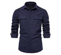 WUFANGBU Mens T Shirts Cotton Shirt Men'S Casual Shirt Lapel Solid Pocket Men'S Shirt Men'S Fashion Shirt Eurl80-90Kg Navy