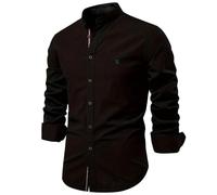 WUFANGBU Mens T Shirts Cotton Social Shirt Men Solid Color Long Sleeve Shirt For Men Stand Casual Men'S Shirts Eurl80-90Kg Sh291-Black