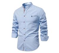 WUFANGBU Mens T Shirts Cotton Social Shirt Men Solid Color Long Sleeve Shirt For Men Stand Casual Men'S Shirts Eurxxl100-105Kg Sh291-Lightblue