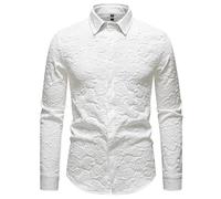 WUFANGBU Mens T Shirts Long Sleeve Shirts Men Loose Men'S Shirts Turn-Down Collar Mens Dress Shirts M White