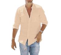 WUFANGBU Mens T Shirts Men'S Shirt Cargo Shirt Beach Shirts For Men Cotton Linen Casual Long-Sleeved Shirt Male Usm Khaki