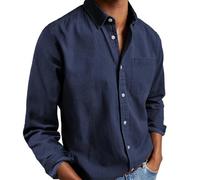 WUFANGBU Mens T Shirts Mens Shirts Long Sleeve Dress Shirts Tops Man Casual White Shirt Blouses Fashion Elegant Shirts Man Clothing 4Xl Navyblue