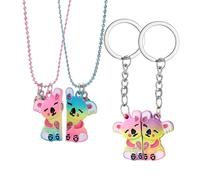 WUFGWBD 1 Pair of Bear Necklaces and 1 Pair of Bear Keychains, Cute Cartoon Accessories, Creative Magnetic Accessories, Girls' Accessories