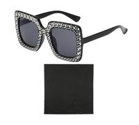 WUFGWBD 1 Pair Of Square Sunglasses, 1 Eyeglass Cloth, Diamond-Encrusted Sunglasses, Women'S Black Sunglasses, Outdoor Sunglasses