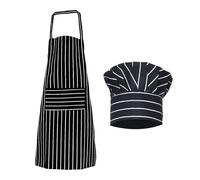 WUFGWBD 1 Piece Black And White Striped Apron, 1 Piece Chef Hat, Cooking Apron, Cooking Waterproof And Oil-Proof Coverall, Tie Apron With Pockets, Cooking Set, Suitable For Kitchen, Restaurant, Cafe