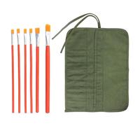 WUFGWBD 1 Piece Green Paint Brush Storage Bag And 6 Pieces Paint Brushes, Canvas Paint Brush Bag, Multi-Compartment Paint Brush Bag, Portable Paint Brush Bag