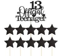 WUFGWBD 1 Piece Of 13Th Birthday Insert, 10 Pieces Of Black Star Insert, Cake Topper Decoration, Children'S Birthday Party Cake Decoration