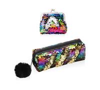 WUFGWBD 1 Piece of Sequined Hair Ball Pencil Case and 1 Piece of Coin Purse, Creative Personalized Pencil Case, Girl’S Pencil Case, Stationery Storage Bag, Student Gift