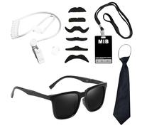 WUFGWBD 1 Piece Of Sunglasses, 1 Piece Of Walkie Talkie Accessory, 1 Piece Of Lanyard Card Holder, 1 Piece Of Tie, 6 Pieces Of Fake Beard, Agent Costume Accessories, Role Play Accessories