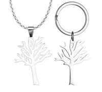 WUFGWBD 1 Piece of Tree Pendant Necklace and 1 Piece of Tree Pendant Keychain, Stainless Steel Jewelry, Personalized and Versatile Jewelry, Simple Jewelry