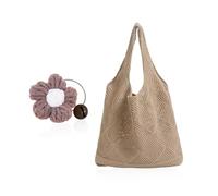 WUFGWBD 1 Women'S Handbag, 1 Flower Pendant, Women'S Shoulder Bag, Mesh Knitted Bag, Travel Shopping Bag
