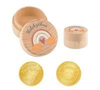 WUFGWBD 1 Wooden Deciduous Tooth Box And 1 Toy Gold Coin, Children'S Deciduous Tooth Collection Box, Children'S Reward Gold Coins, Children'S Commemorative Gift