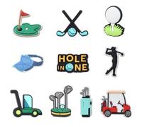 WUFGWBD 10-Piece Golf Series Shoe Buckles, Multicolor, PVC, Universal Fit, Golf-Themed, Modern Style, Unisex, 60g, 15cm x 20cm x 1cm