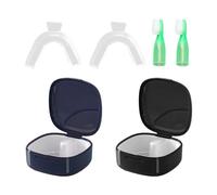 WUFGWBD 2 Denture Storage Boxes, Including Finger-Set Toothbrushes And Tooth Trays, Portable Cleaning And Storage, Sea Design With Lid (Blue, Black, 7.8×7.8×3.8Cm).