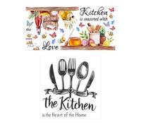 WUFGWBD 2 Kitchen Wall Stickers, English Alphabet & Artistic Patterns, Pvc Material, Modern Style, Multicolor, Rectangular, 2 Pieces