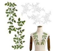 WUFGWBD 2 Pairs Embroidered Lace, Milk Silk Fabric, Green, White, Floral, Wedding Occasion, Perfect for Dress Embellishments & DIY Crafts