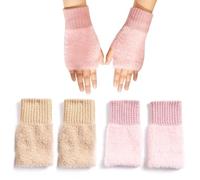 WUFGWBD 2 Pairs Of Cute Knitted Gloves, Women’S Warm Gloves, Fingerless Gloves, Plush Gloves (Pink, Skin Color)