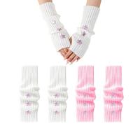 WUFGWBD 2 Pairs Of Cute Star Gloves, Women'S Fingerless Gloves, Arm Warmers, Wrist Warmers For Women, Student Gloves