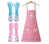 WUFGWBD 2 Pairs Of Dishwashing Gloves, 1 Apron, Household Cleaning Gloves, Long-Sleeved Wide Mouth Gloves, Waterproof Housework Gloves, Cleaning Gloves, Dishwashing And Cleaning Protective Set
