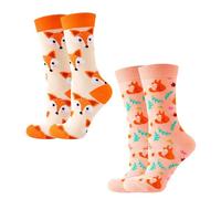 WUFGWBD 2 Pairs Of Fox Socks, Cute Cartoon Women'S Mid-Calf Cotton Socks, Funny Socks, Creative Gifts
